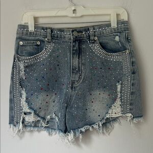 Big Water Blue Sky Women’s Dazzled Denim Shorts Size Large 🟦